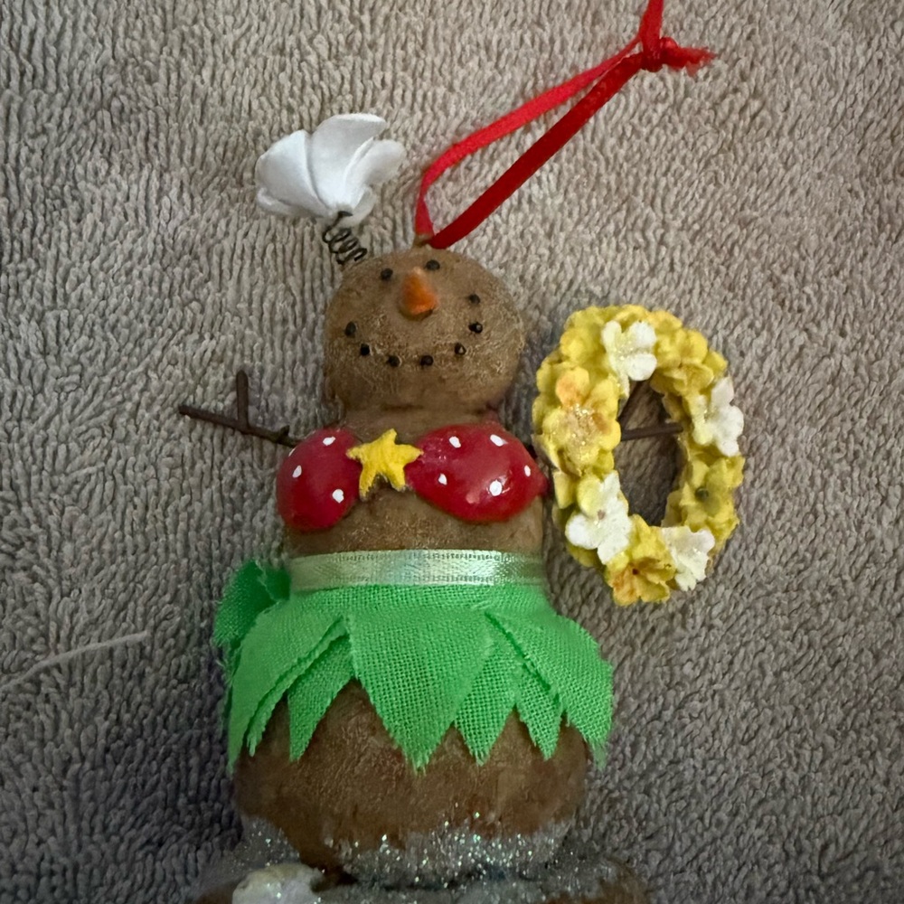 Tropical Snowman Holiday Ornament - Brown, Red, Green